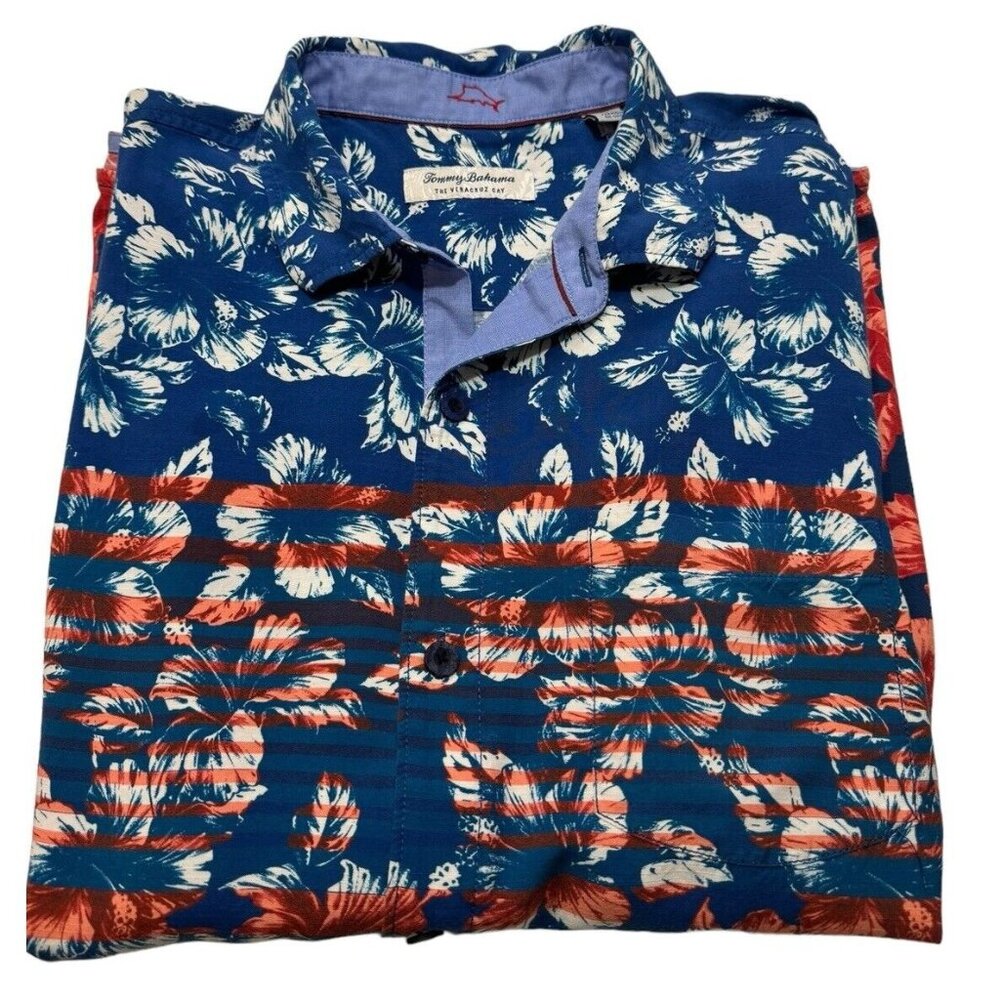 Tommy Bahama Veracruz Cay Floral Stripes Camp Shirt Size Large